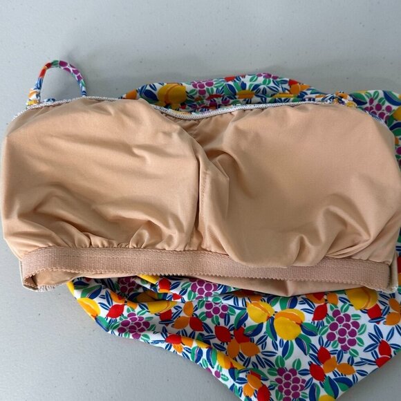 J Crew Tropical Fruit Bandeau One Piece Swimsuit Sz M Ruched - Picture 2 of 11